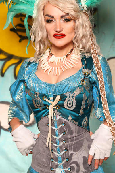 Cropped Marie Bodice in in Teal Damask - Surprise Sale!