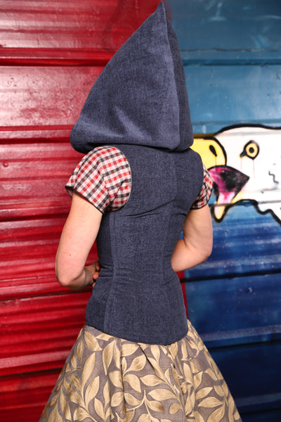 19. Hooded Vixen Corset in Dark Harbor - The Ameri-can-can Collection