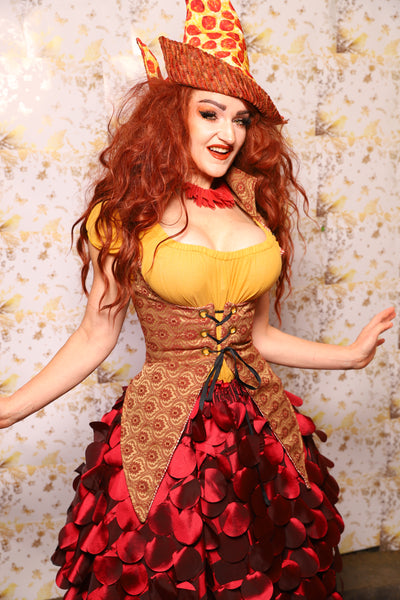 03. Artemis Underbust in Garnet & Gold Tapestry - The Marinara Maidens Collection