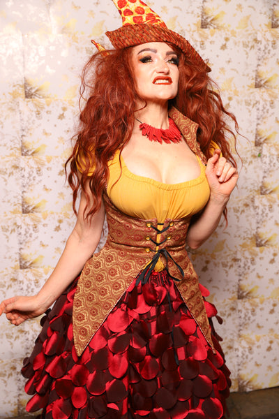 03. Artemis Underbust in Garnet & Gold Tapestry - The Marinara Maidens Collection