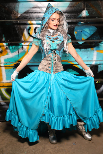 60. Straight Front Skirt w/ruffle in Glacial Kiss/Straight Front Skirt w/ruffle in Dark Teal Satin - The "Love at Frost Sight" Collection