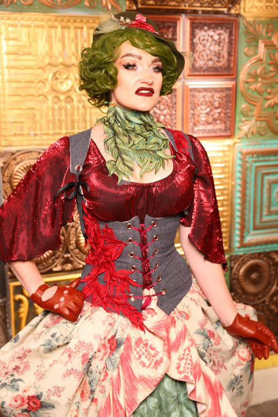 Petite Vixen Corset *no collar* in Gray Upholstery w/Vine Applique - Day 6 "12 Days of Christmas" 2024