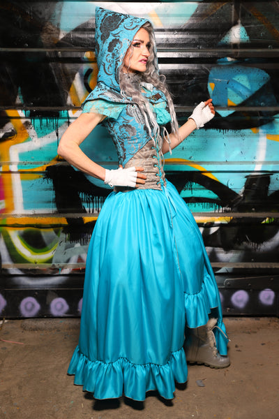 60. Straight Front Skirt w/ruffle in Glacial Kiss/Straight Front Skirt w/ruffle in Dark Teal Satin - The "Love at Frost Sight" Collection