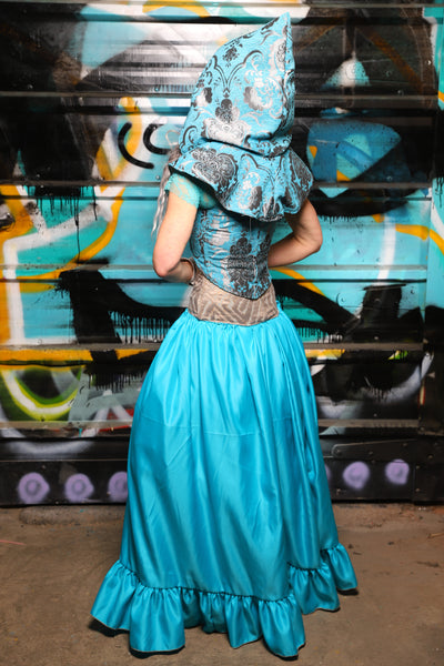 60. Straight Front Skirt w/ruffle in Glacial Kiss/Straight Front Skirt w/ruffle in Dark Teal Satin - The "Love at Frost Sight" Collection