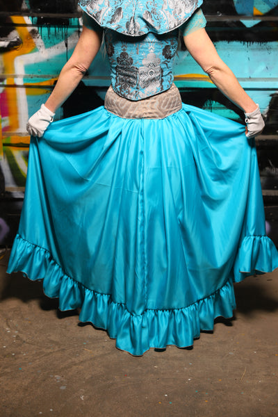 60. Straight Front Skirt w/ruffle in Glacial Kiss/Straight Front Skirt w/ruffle in Dark Teal Satin - The "Love at Frost Sight" Collection