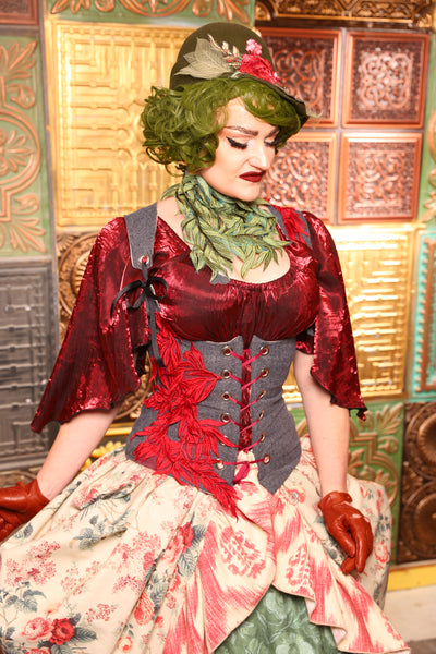 Petite Vixen Corset *no collar* in Gray Upholstery w/Vine Applique - Day 6 "12 Days of Christmas" 2024