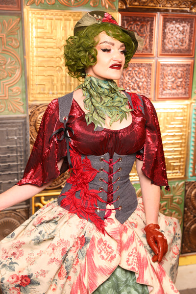 Petite Vixen Corset *no collar* in Gray Upholstery w/Vine Applique - Day 6 "12 Days of Christmas" 2024