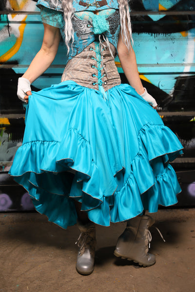 60. Straight Front Skirt w/ruffle in Glacial Kiss/Straight Front Skirt w/ruffle in Dark Teal Satin - The "Love at Frost Sight" Collection