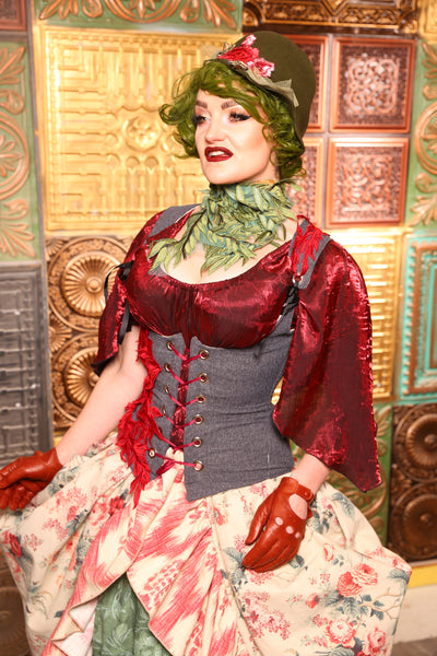 Petite Vixen Corset *no collar* in Gray Upholstery w/Vine Applique - Day 6 "12 Days of Christmas" 2024