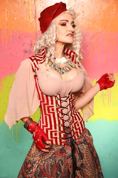 Vixen Corset in Red Maze - The "Fairy Flea Market" Collection
