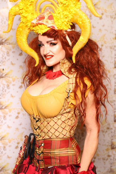 12. Cropped Vixen Underbust in Buttered Dotted Lattice - The Marinara Maidens Collection