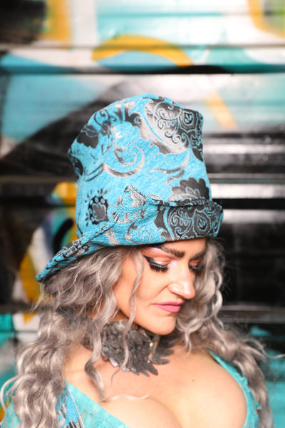 49. Regency Top Hat in Turquoise & Silver Medallion - The "Love at Frost Sight" Collection