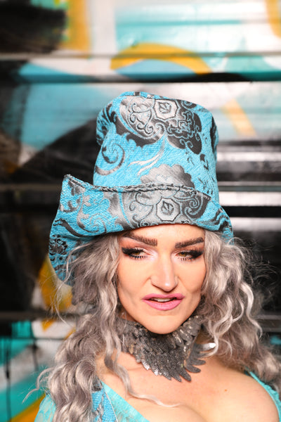 49. Regency Top Hat in Turquoise & Silver Medallion - The "Love at Frost Sight" Collection