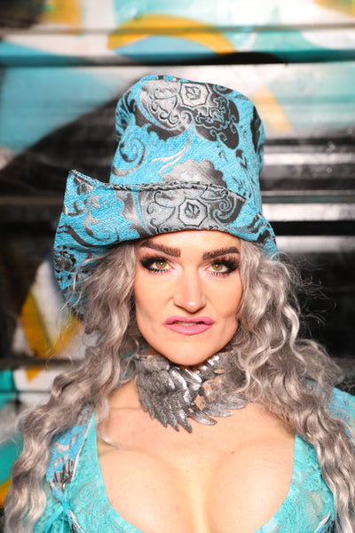 49. Regency Top Hat in Turquoise & Silver Medallion - The "Love at Frost Sight" Collection