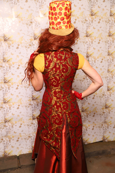 24. PETITE Overbust Tailed Corset in Red & Gold Vine - The Marinara Maidens Collection
