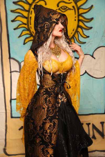Hooded Birch Vixen in Black & Gold Medallion - The Solar Flair Collection