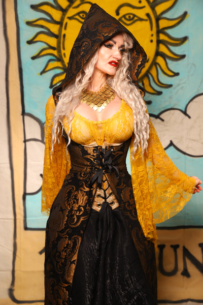 Hooded Birch Vixen in Black & Gold Medallion - The Solar Flair Collection