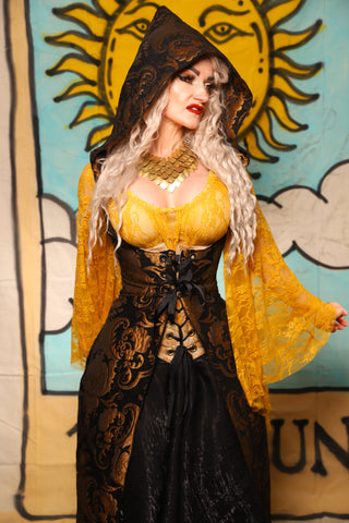 Hooded Birch Vixen in Black & Gold Medallion - The Solar Flair Collection
