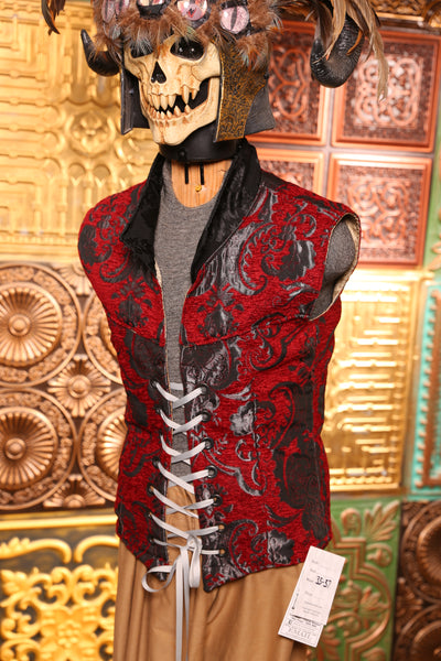 Men's Flynn Vest in Crimson and Pewter Medallion - The "Belsnickel's Beauty" Collection