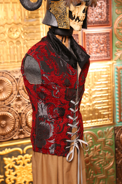 Men's Flynn Vest in Crimson and Pewter Medallion - The "Belsnickel's Beauty" Collection