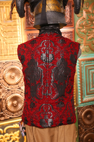 Men's Flynn Vest in Crimson and Pewter Medallion - The "Belsnickel's Beauty" Collection