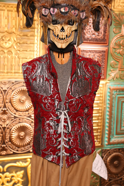 Men's Flynn Vest in Crimson and Silver Medallion - The "Belsnickel's Beauty" Collection