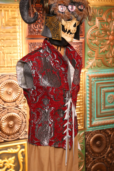 Men's Flynn Vest in Crimson and Silver Medallion - The "Belsnickel's Beauty" Collection