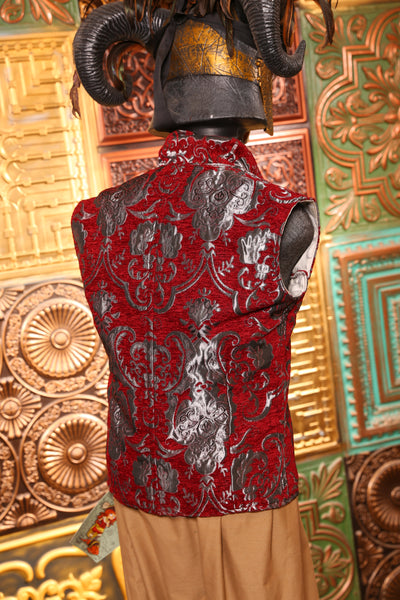 Men's Flynn Vest in Crimson and Silver Medallion - The "Belsnickel's Beauty" Collection