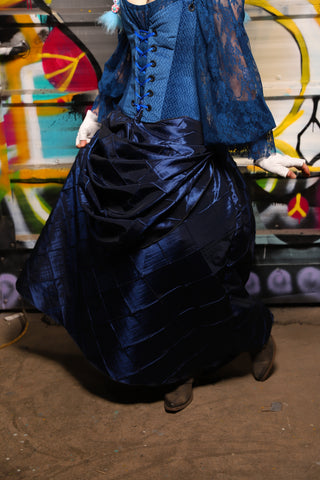 29. Swagger Skirt w/bustle and pocket in Blue Large Pintuck - The Dark Waters Collection