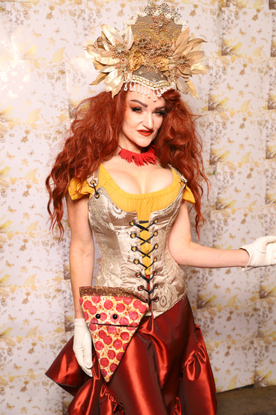 22. Marie Overbust Corset in Ivory Damask - The Marinara Maidens Collection