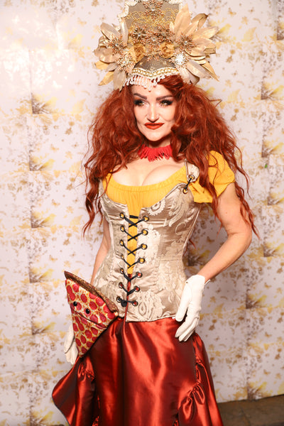 22. Marie Overbust Corset in Ivory Damask - The Marinara Maidens Collection