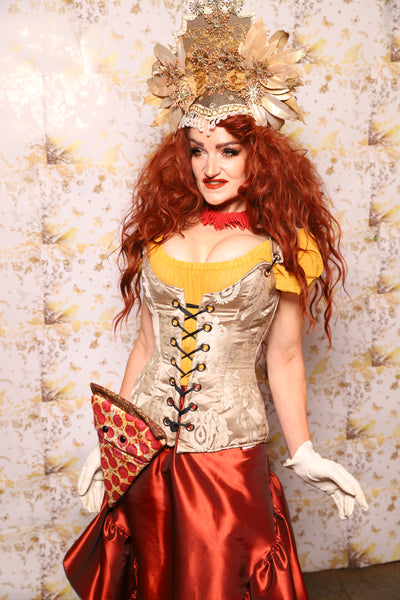 22. Marie Overbust Corset in Ivory Damask - The Marinara Maidens Collection
