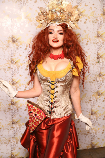 22. Marie Overbust Corset in Ivory Damask - The Marinara Maidens Collection