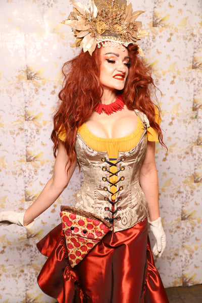 22. Marie Overbust Corset in Ivory Damask - The Marinara Maidens Collection