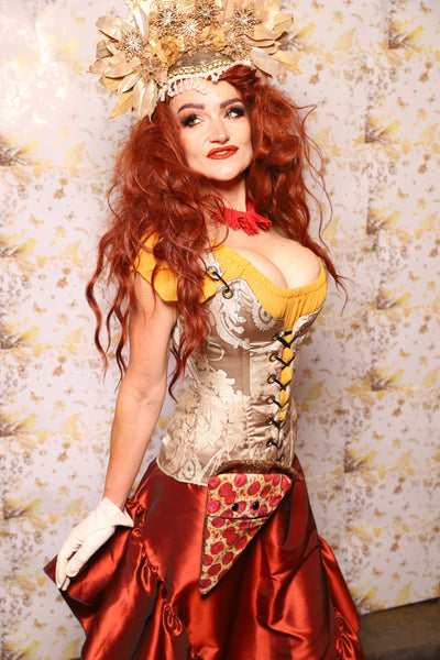22. Marie Overbust Corset in Ivory Damask - The Marinara Maidens Collection