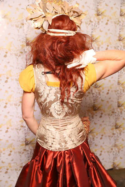 22. Marie Overbust Corset in Ivory Damask - The Marinara Maidens Collection