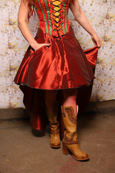 01. Apron Skirt w/pockets in Rust Taffeta - The Marinara Maidens Collection