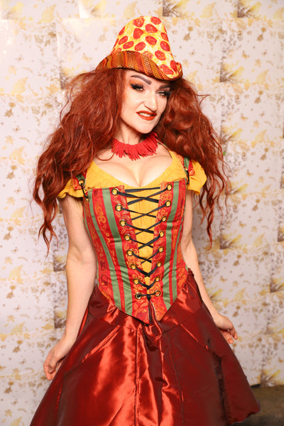 19. Elizabethan Corset in Villa Garden Stripe - The Marinara Maidens Collection