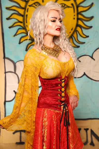 Petite Wench Corset in Scarlet Medallion - The Solar Flair Collection
