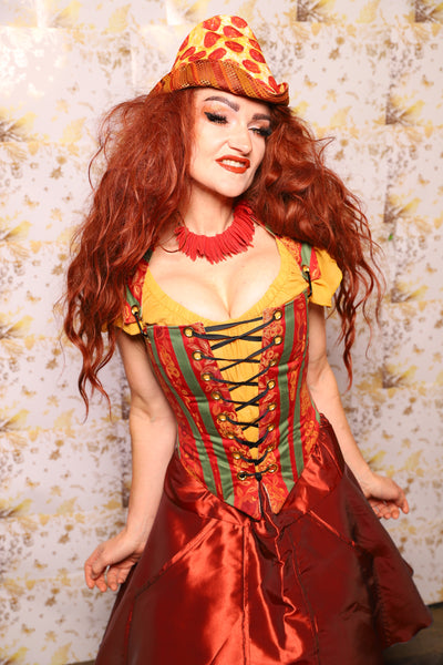 19. Elizabethan Corset in Villa Garden Stripe - The Marinara Maidens Collection