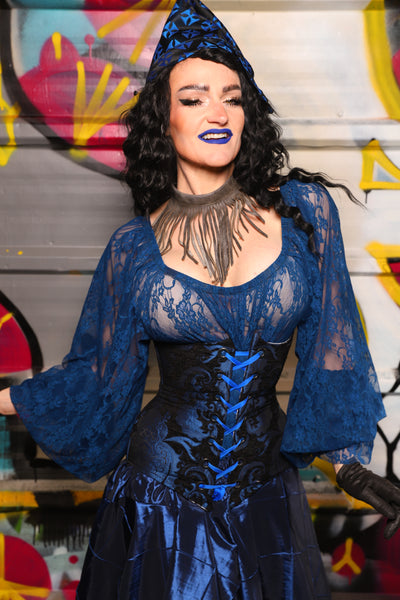 31. Wench Corset in Black and Blue Medallion - The Dark Waters Collection
