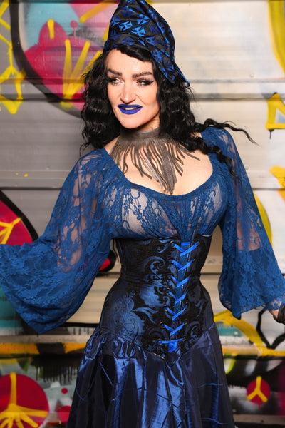 31. Wench Corset in Black and Blue Medallion - The Dark Waters Collection