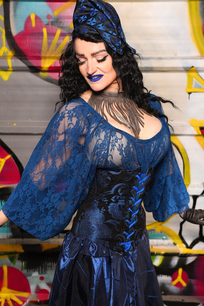 31. Wench Corset in Black and Blue Medallion - The Dark Waters Collection