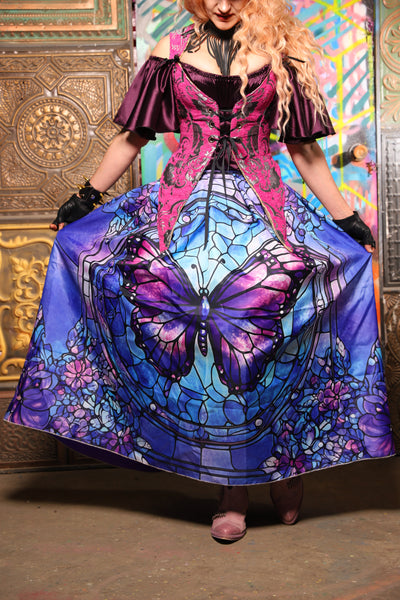 13. Tulip Skirt in Stained-glass  Butterfly w/ Purple Back - The Sacred Metamorphosis Collection