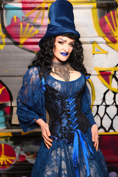 04. Classic Blouse w/Long Sleeves in Dark Blue Stretch Lace - The Dark Waters Collection