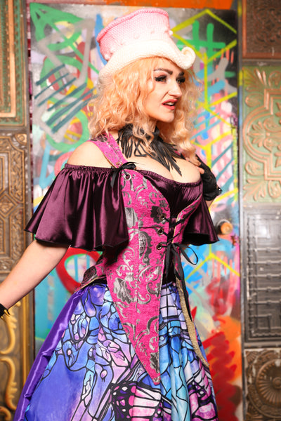 04. Artemis Overbust Corset in Pink and Silver Medallion - The Sacred Metamorphosis Collection