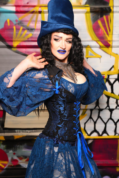 04. Classic Blouse w/Long Sleeves in Dark Blue Stretch Lace - The Dark Waters Collection