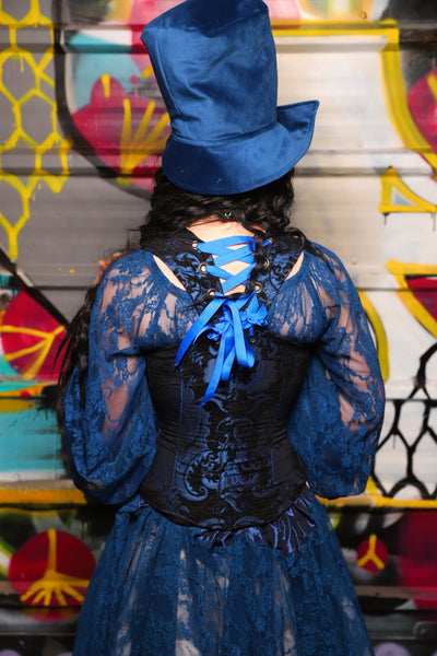 04. Classic Blouse w/Long Sleeves in Dark Blue Stretch Lace - The Dark Waters Collection