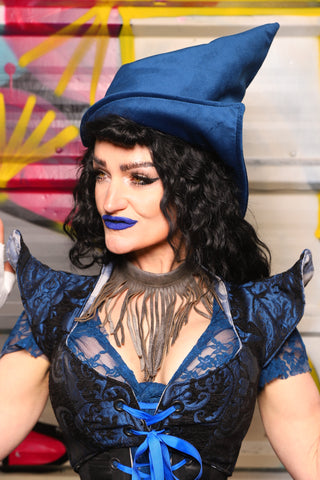 Crooked Point Top Hat in Royal Blue Velvet - The Dark Waters Collection