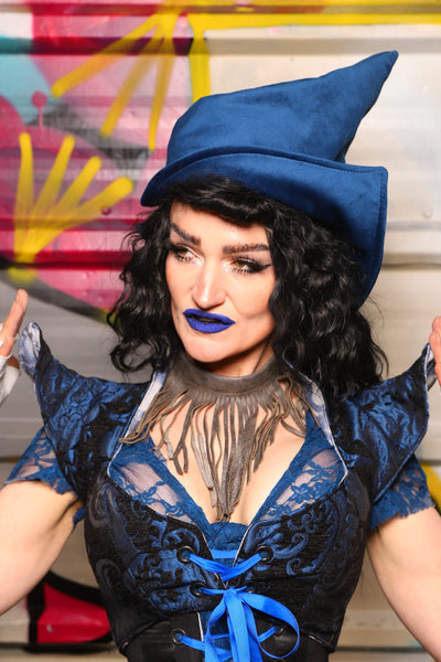 Crooked Point Top Hat in Royal Blue Velvet - The Dark Waters Collection
